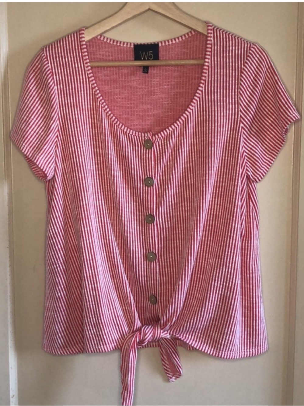 Anthro W5 striped button front tie waist top